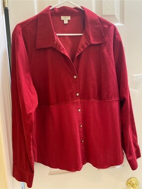 J. Crew XL 100% Cotton Corduroy Crimson Red Button-Front Women's Shirt